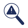 Magnifying glass icon with warning symbol, marine fault finding